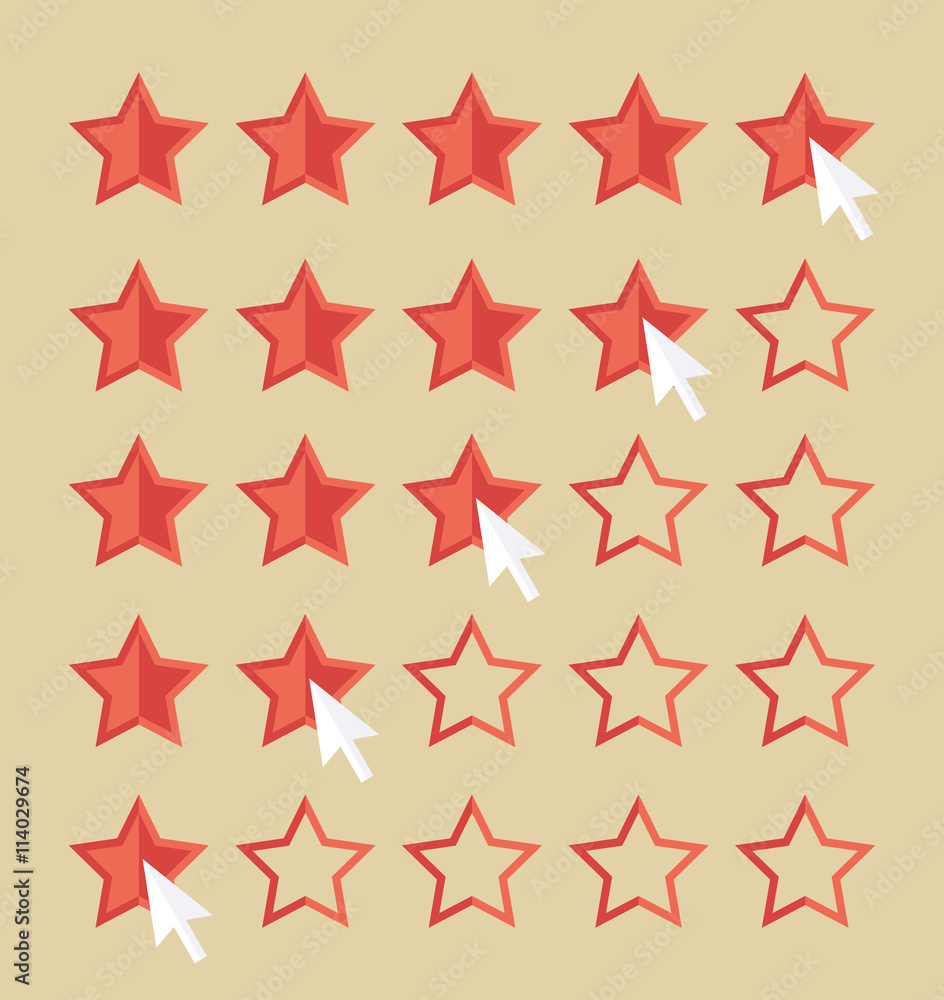 Customer review concept. Cursor arrow choosing rating stars. Customer review concept. Cursor arrow choosing rating stars.