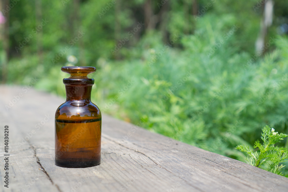 Liquid in chemical ware on a background of plants, fertilizers or pesticides in the garden. Liquid in chemical ware on a background of plants, fertilizers or pesticides in the garden.