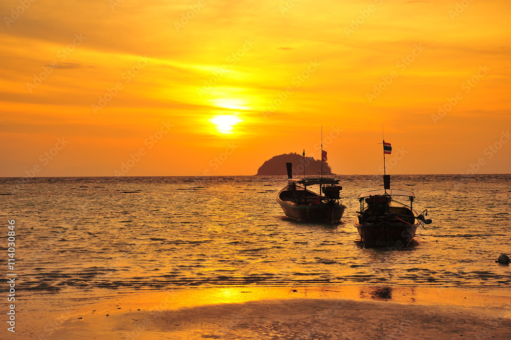 Beach on Tropical Islands at Sunrise