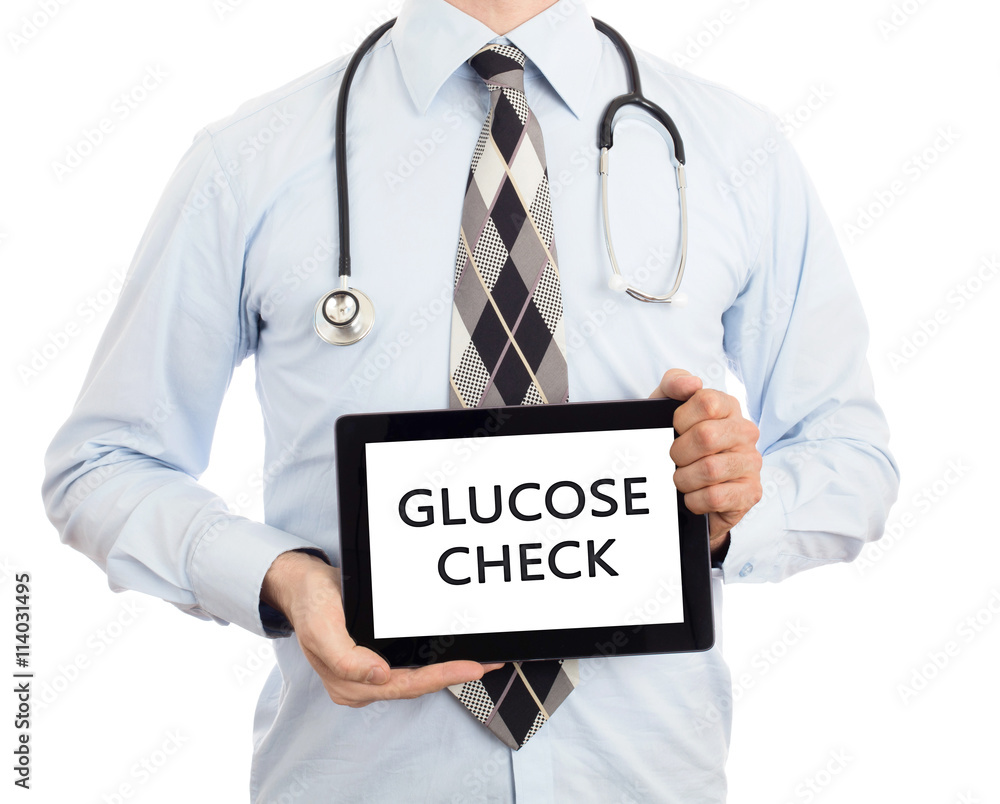 Doctor holding tablet - Glucose check Doctor holding tablet - Glucose check