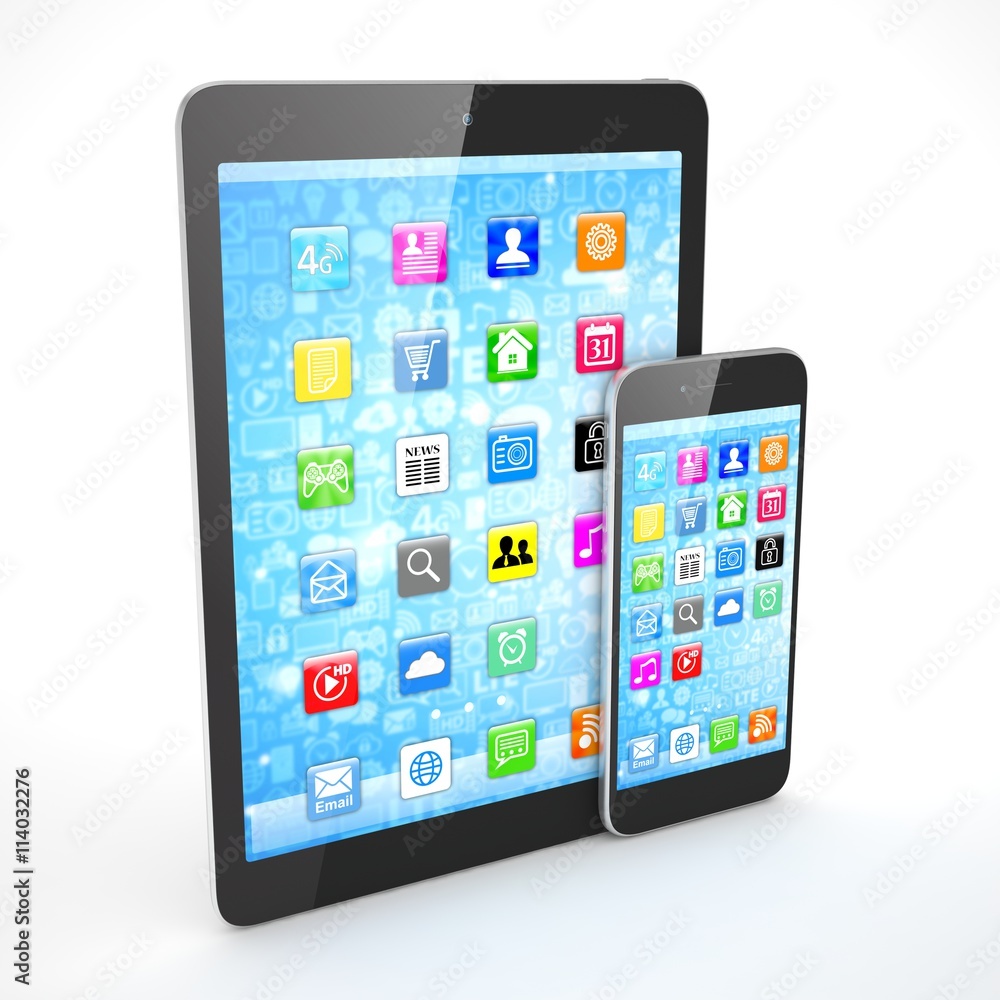 Tablet and smartphone on a white. 3d rendering. Tablet and smartphone on a white. 3d rendering.