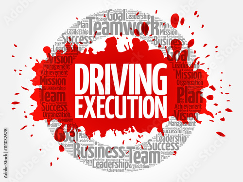 Driving Execution circle word cloud, business concept