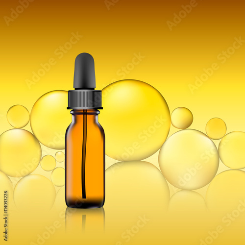 essential oil package on yellow bubble background. homeopathy balm.