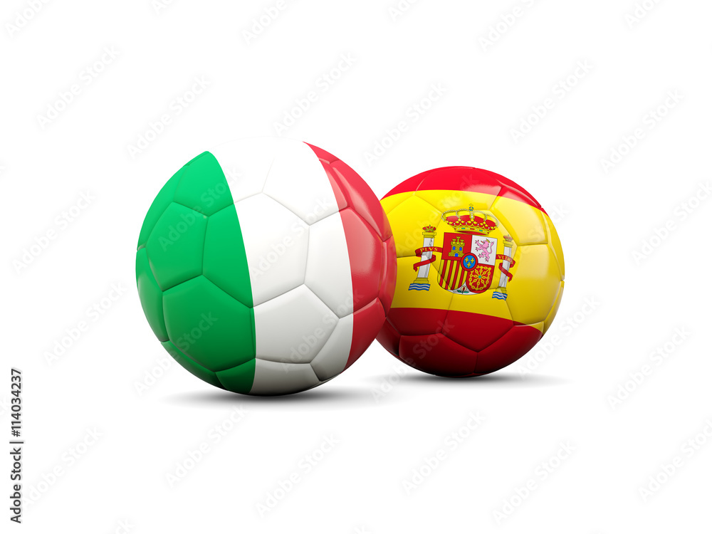 Spain and Italy soccer balls - obrazy, fototapety, plakaty 