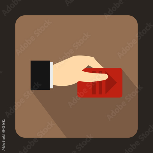 Hand with parking ticket icon, flat style