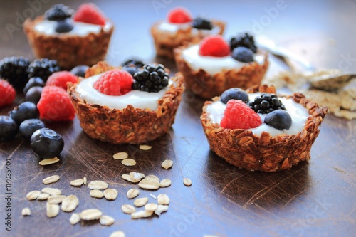 Homemade oat cookies with fresh fruits