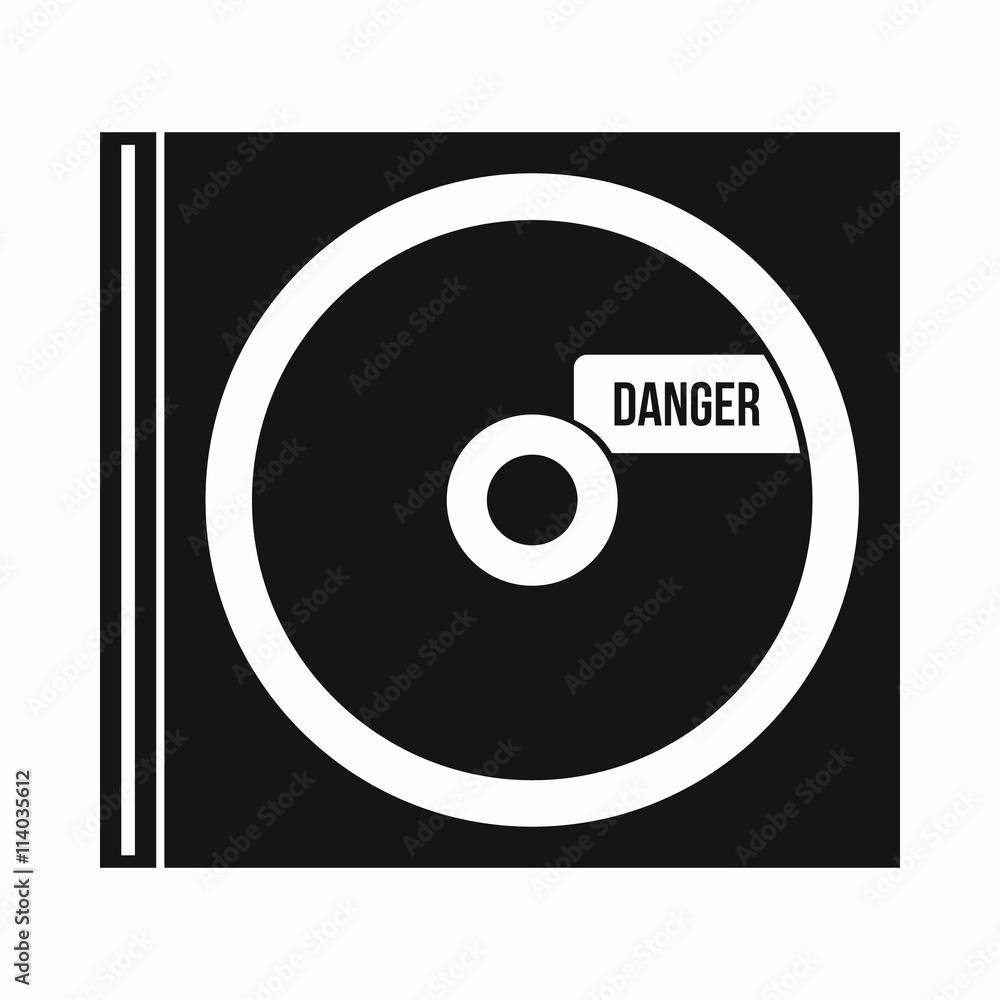 CD with danger lettering icon, simple style CD with danger lettering icon, simple style