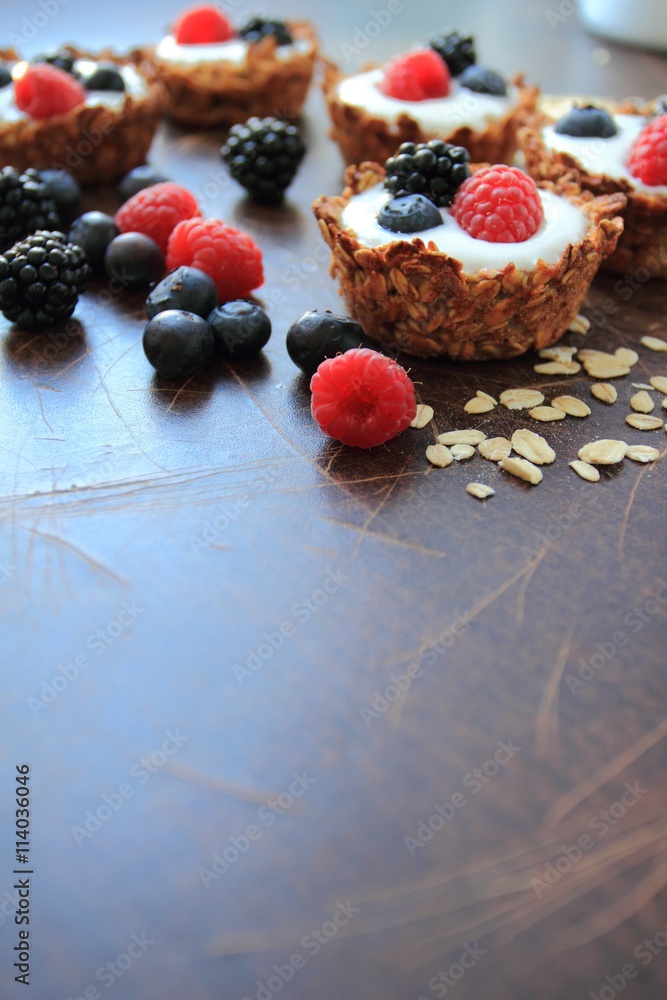 Healthy oat cookies with light yogurt and fruits Healthy oat cookies with light yogurt and fruits