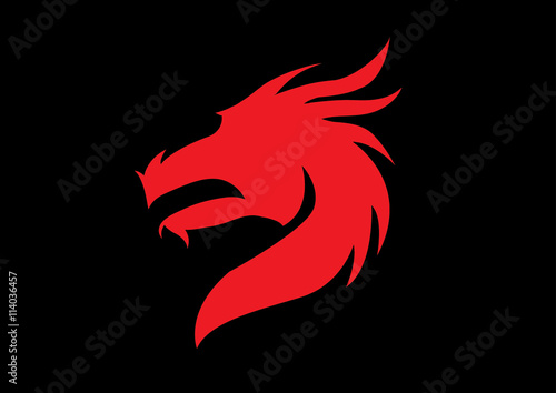 Head of the dragon vector in red on black background.
