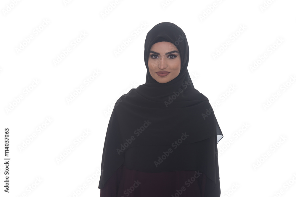 Young Muslim Girl Smiling On White Background