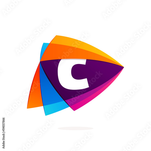Letter C logo in Play button icon. Triangle intersection icon.