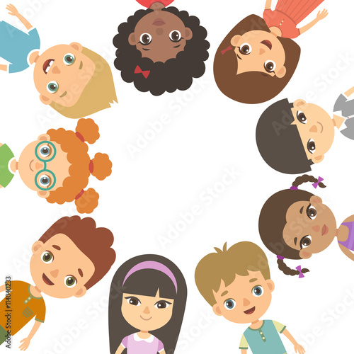 International Day of friends background. International friendship day. Multicultural kids in the circle on a white background.