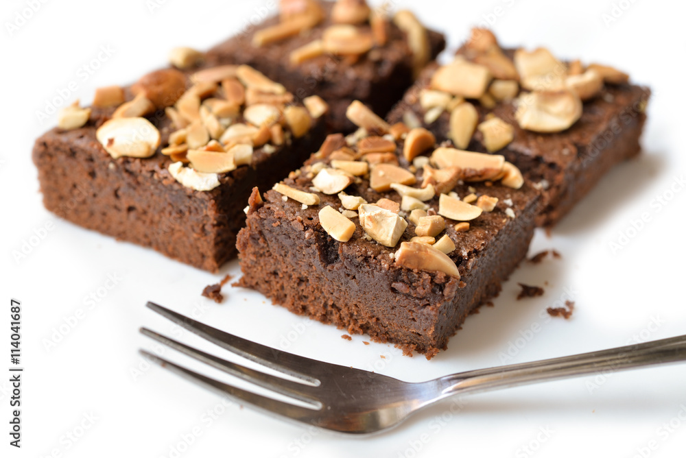 Many pieces of brownie on white background - isolated Many pieces of brownie on white background - isolated