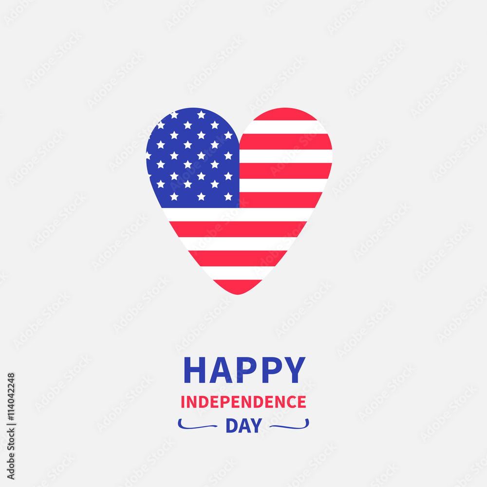 Fototapeta premium Heart shape american flag Star and strip icon. Happy independence day United states of America. 4th of July. Greeting card. Flat design