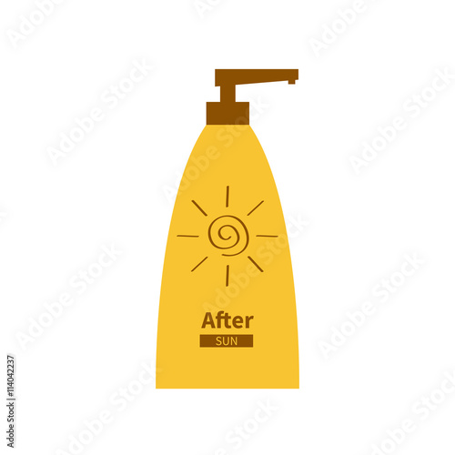 Tube of sunscreen suntan cream. After sun lotion. Bottle dispenser. Solar defence. Spiral sun sign symbol icon. SPF sun protection factor. UVA UVB sunscreen cosmetic. Isolated. White background. Flat
