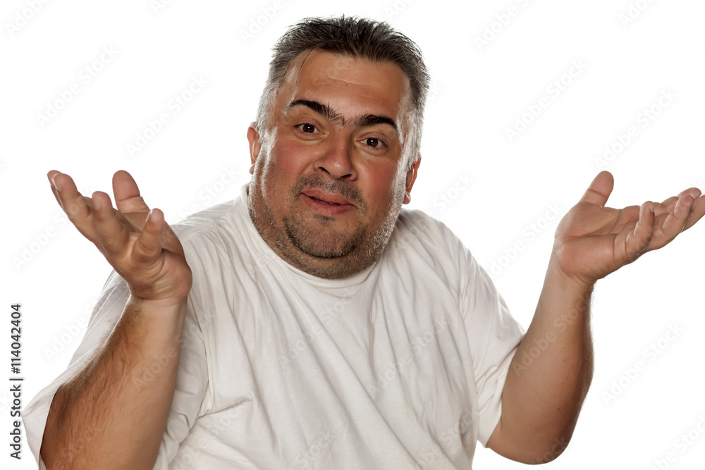 fat smiling man explains something fat smiling man explains something