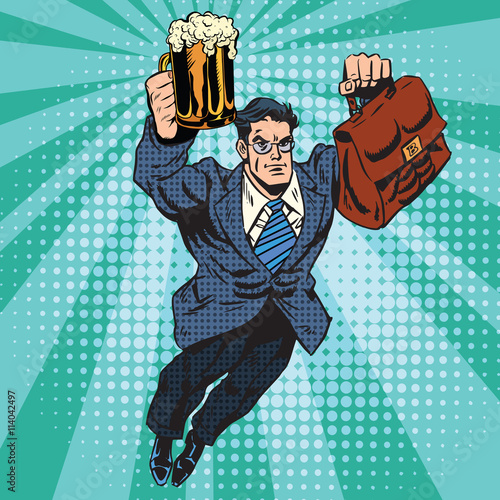 Beer man superhero flying