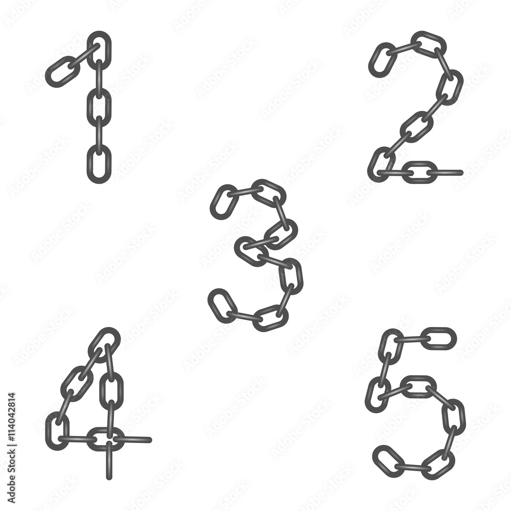 Design vector font numbers of steel chains from one, two, three, four