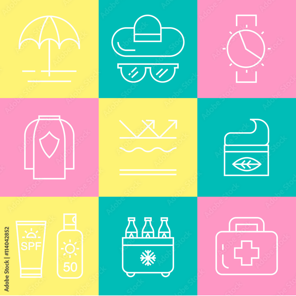 Summer skin protection icons. Summer skin protection icons.