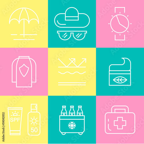 Summer skin protection icons.