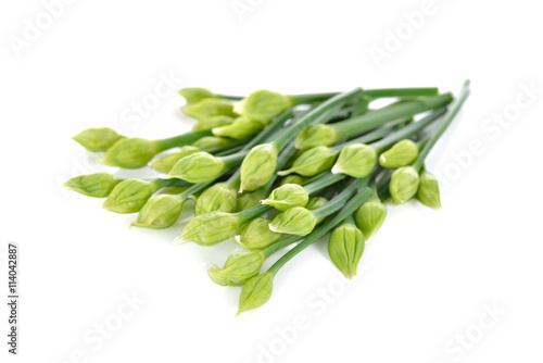 uncooked Chives flower or Chinese Chives on white background