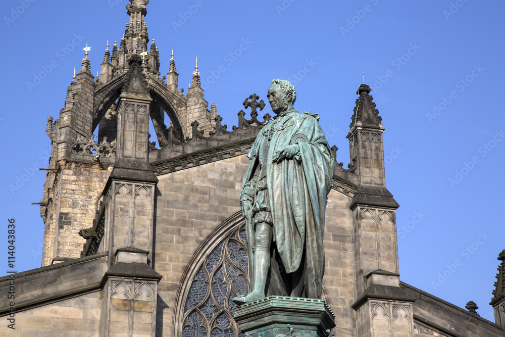 Walter Scott Statue by Bohem, Royal Mile; Lawnmarket; Edinburgh; Walter Scott Statue by Bohem, Royal Mile; Lawnmarket; Edinburgh;