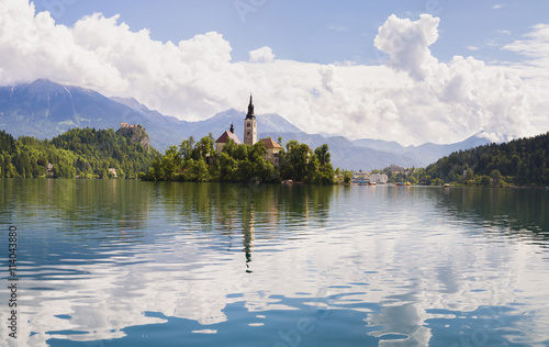 Bled with lake, island and mountains in background, Slovenia