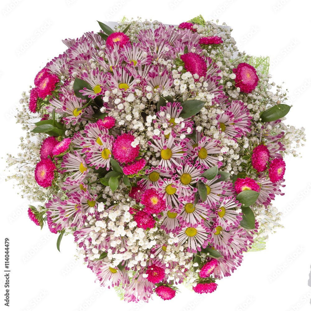 Bouquet of flowers top view isolated on white Bouquet of flowers top view isolated on white