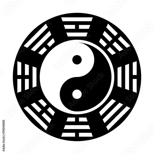 Yin and yang symbol. Modern yin-yang symbol isolated on white background. King Wen "Later Heaven" bagua arrangement