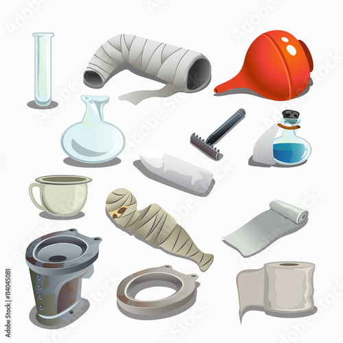 Attributes of hospital, gypsum, flasks and other