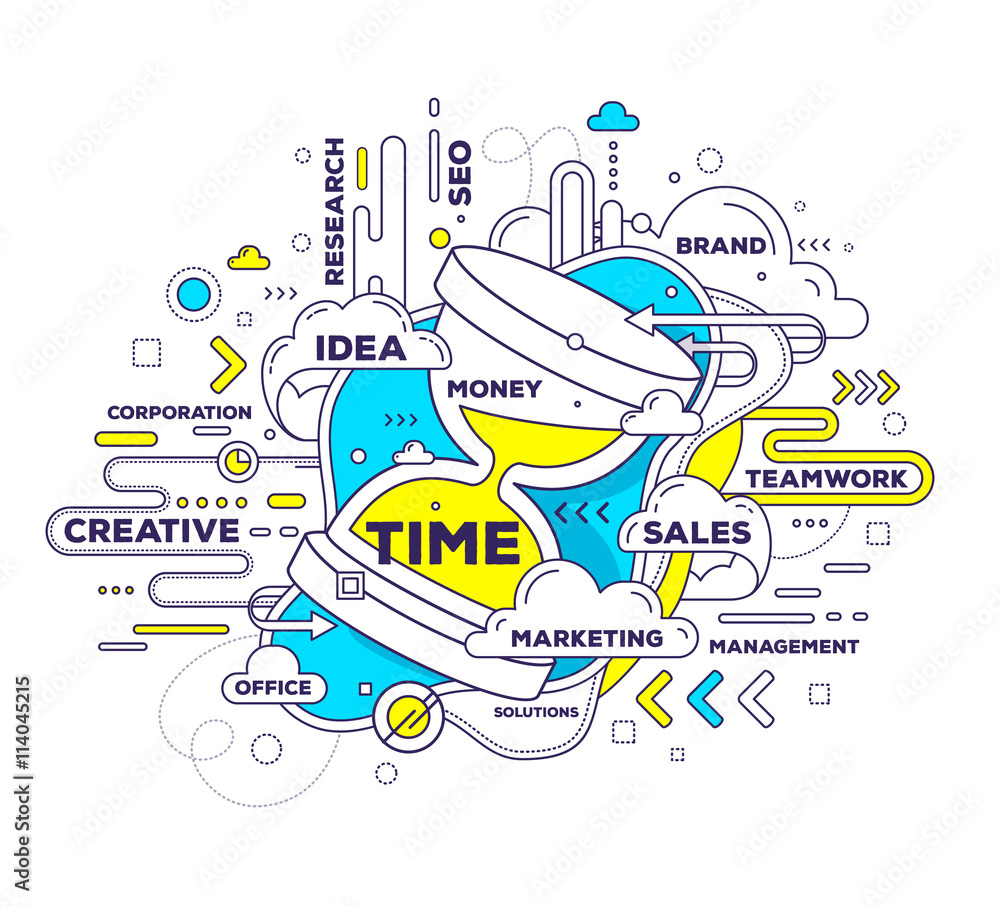 Vector creative illustration of time management with sand glass Vector creative illustration of time management with sand glass