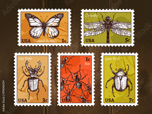 Postage Stamps With Insects Sketch