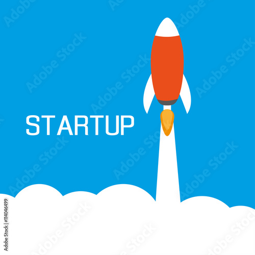 Rocket takeoff startup blue background smoke