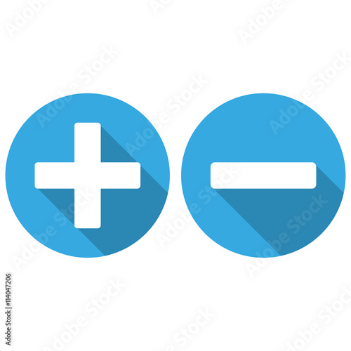 Index plus and minus in a blue circle with a shadow