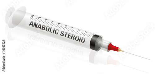 ANABOLIC STEROID syringe - realistic, three-dimensional vector illustration on white background.