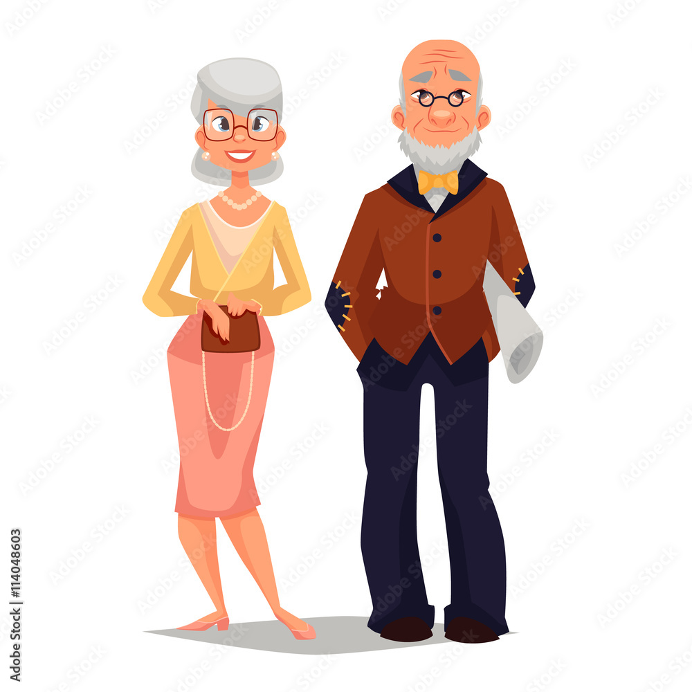 elderly couple man and woman, vector comic cartoon illustration isolated on  white background, beautiful thin and well-groomed old man and an old woman,  a happy elderly couple grandparents Stock Vector | Adobe