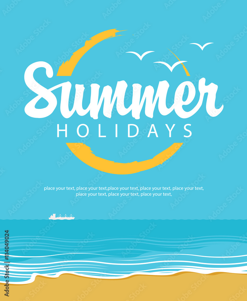Obraz premium Travel banner with the sea, the beach and the word summer holidays