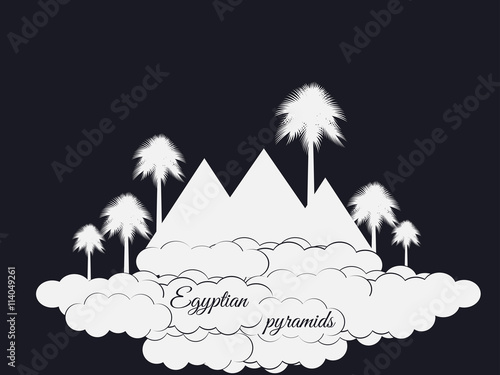 Egyptian pyramids isolated on black background. Egyptian pyramids in the clouds. The symbol of Egypt.
