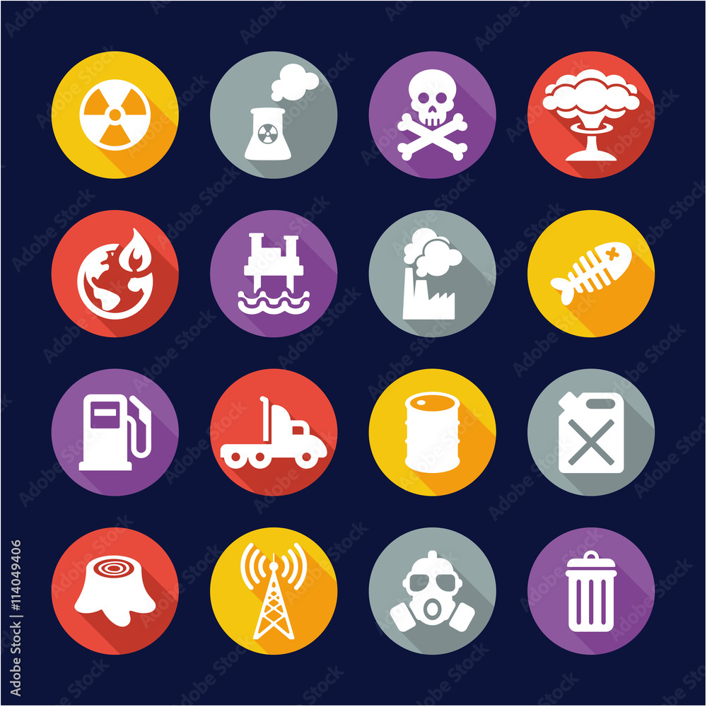Pollution Icons Flat Design Circle