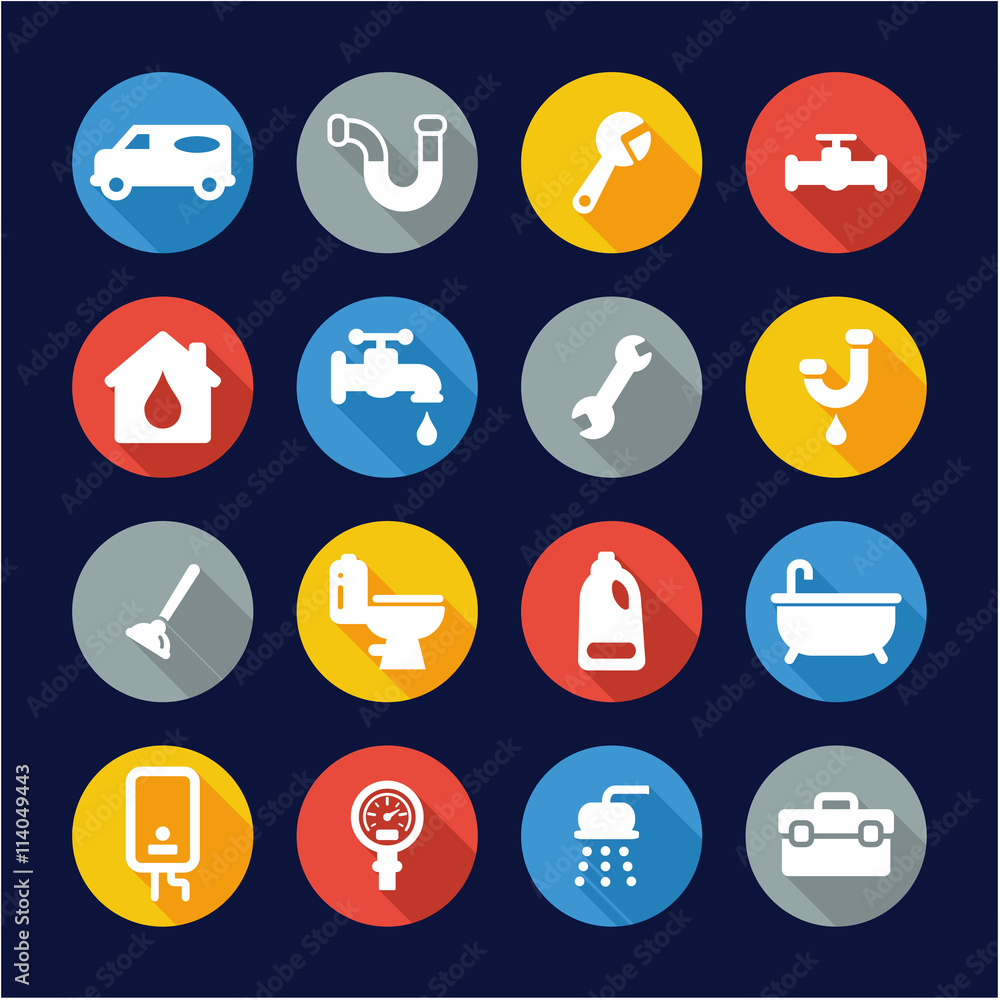 Plumbing Icons Flat Design Circle