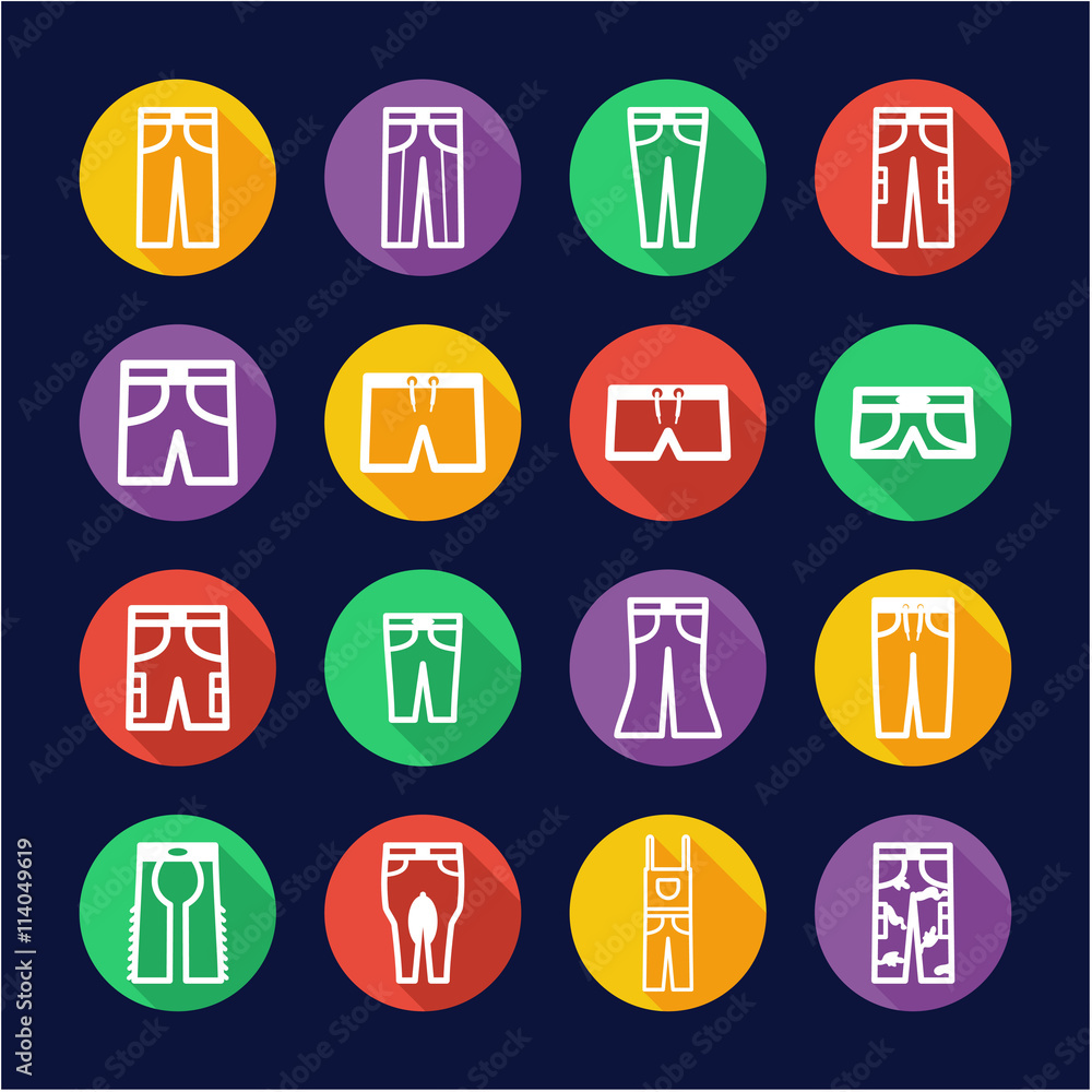 Pants Icons Flat Design Circle Pants Icons Flat Design Circle