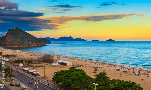 Sunset view of Copacabana beach and Avenida Atlantica in Rio de Janeiro, Brazil © Ekaterina Belova