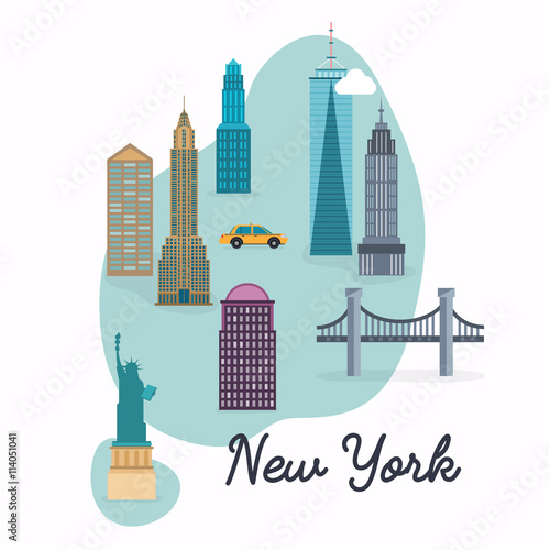 New York City. Travel map and vector landscape of buildings 