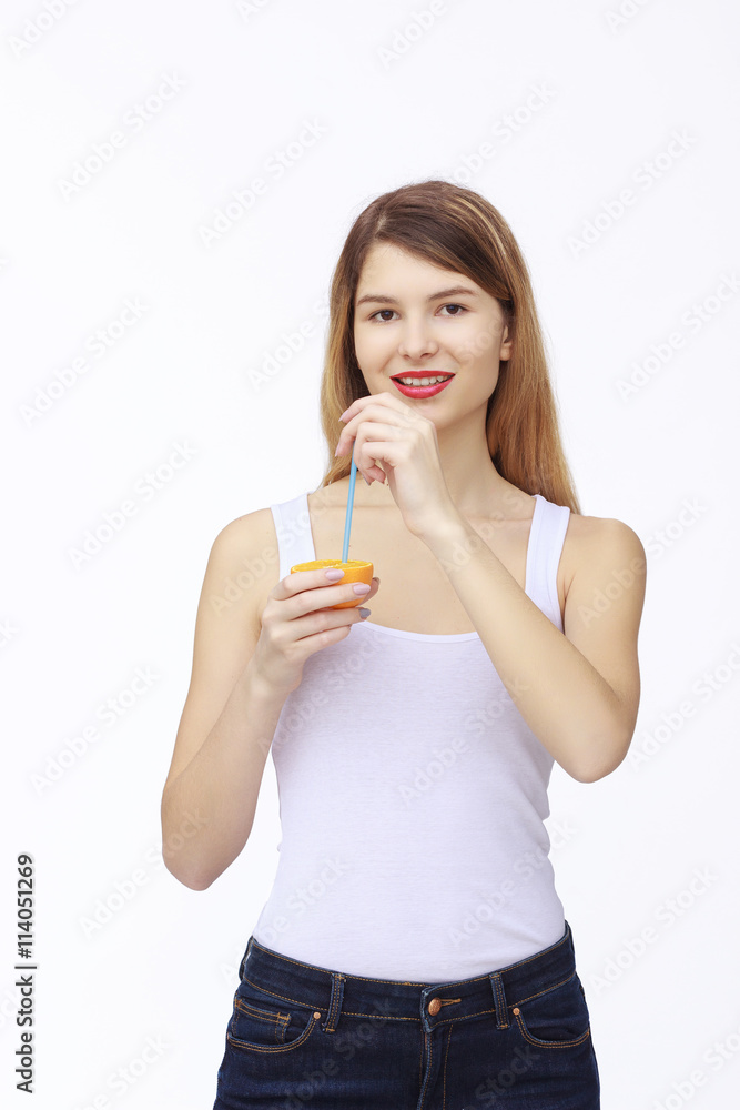 Happy woman with fruit Happy woman with fruit