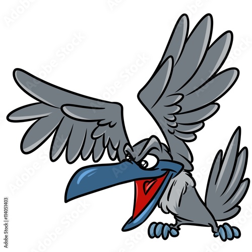 Grey crow cartoon illustration isolated image animal character 
