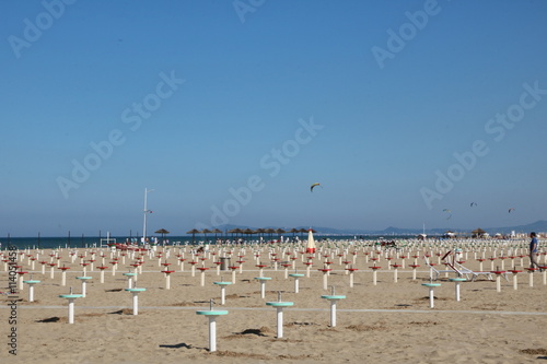 Empty sandy beach in Rimini on the Adriatic coast in the spring, Italy © ClaraNila
