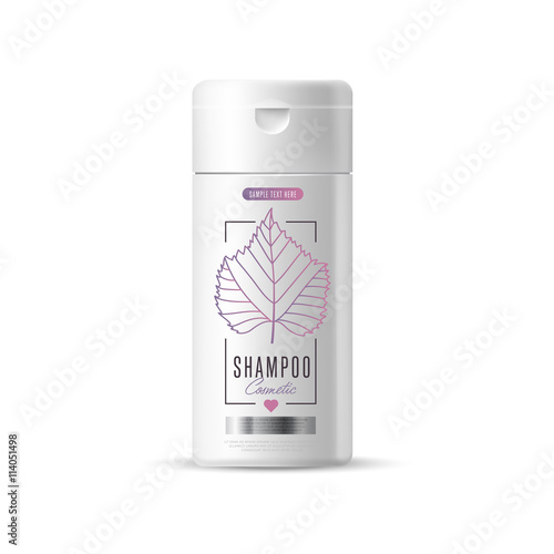 Harmony organic cosmetic brand of shampoo vector packaging template, body care product. Realistic bottle mock up set, isolated pack on white background.