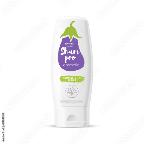 Handmade organic cosmetic brand of shampoo vector packaging template, body care product. Realistic bottle mock up set, isolated pack on white background.