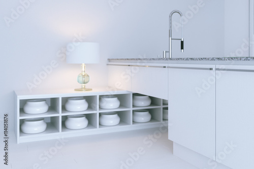 White hi-tech kitchen interior design.