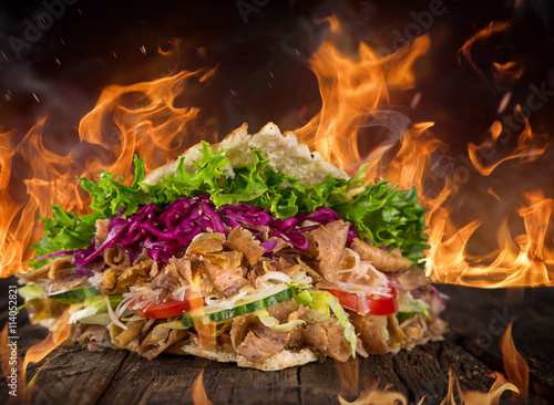 Obraz na plátně Close up of kebab sandwich